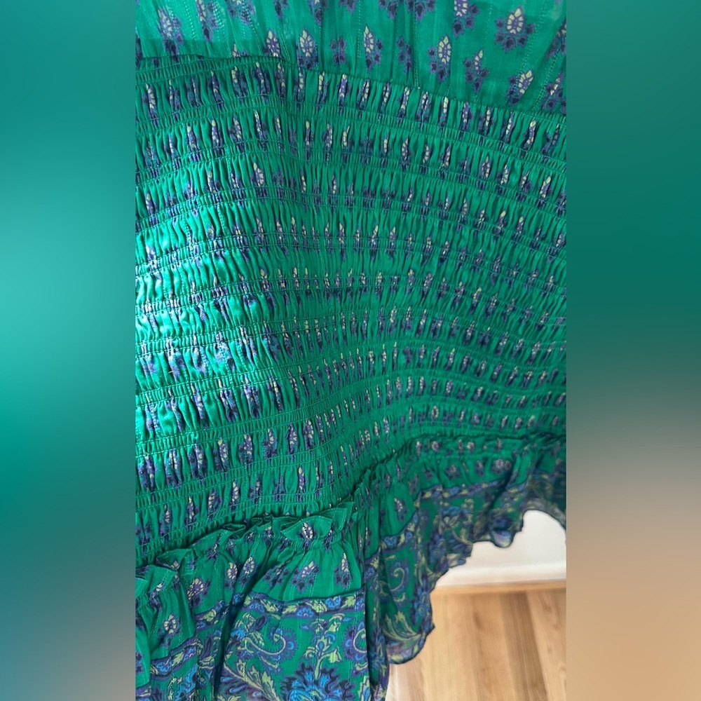 NWT Veronica Beard Brindelle Smocked Cotton Mini Dress in Kelly Green Multi 4 - Picture 13 of 15